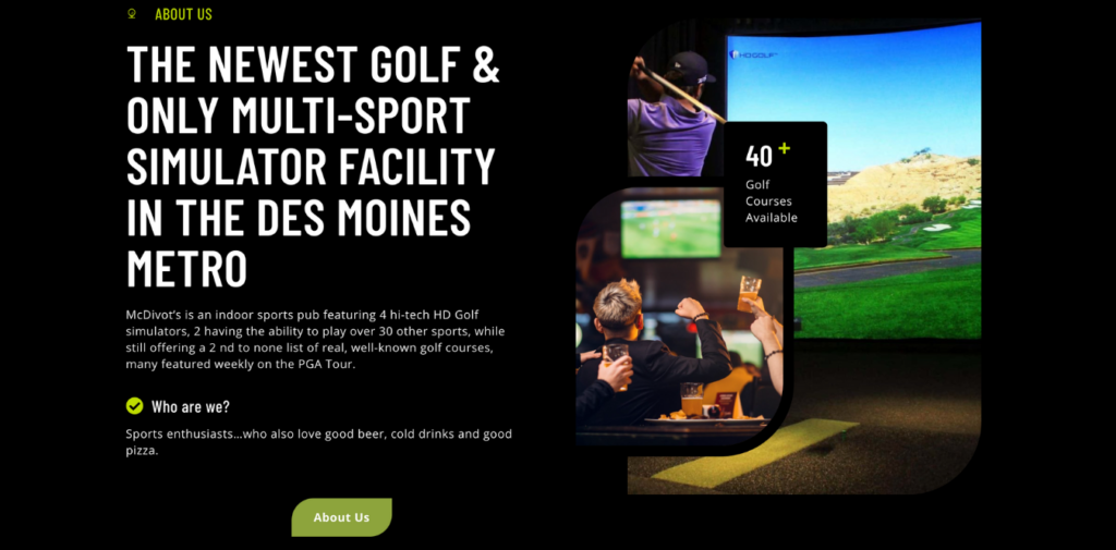 mcdivots sports pub grimes iowa web designer